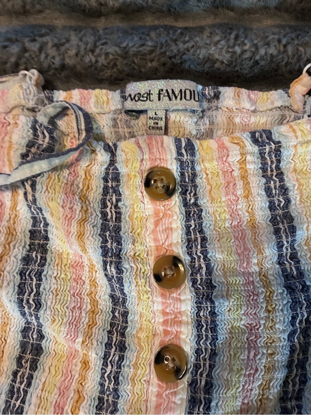 Most FAMOU Striped Smocked Button-Front Top - Multicolor
